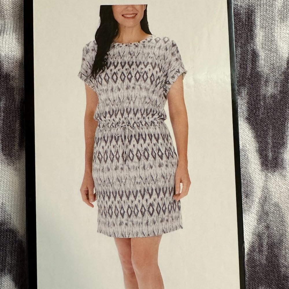 Hilary Radley Midi Dress Women's Size M Gray Coastal Beach Drawstrings At Waist